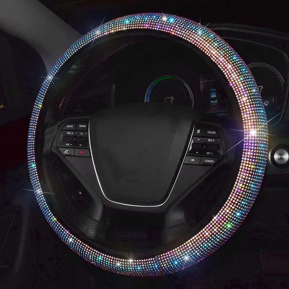 Capa de Volante de Carro 37/38cm Universal Strass Diamante Brilhante Elasticidade Acessórios Internos para Carro Para Quatro Estações