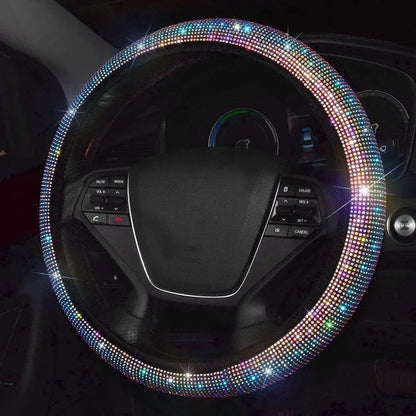 Capa de Volante de Carro 37/38cm Universal Strass Diamante Brilhante Elasticidade Acessórios Internos para Carro Para Quatro Estações