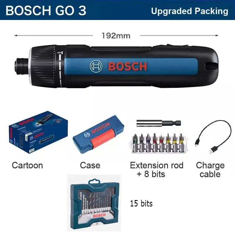 Bosch Parafusadeira Elétrica GO2 GO3 USB Recarregável Multifuncional Furadeira Manual Sem Fio Ferramentas Elétricas Manutenção Doméstica Reparo