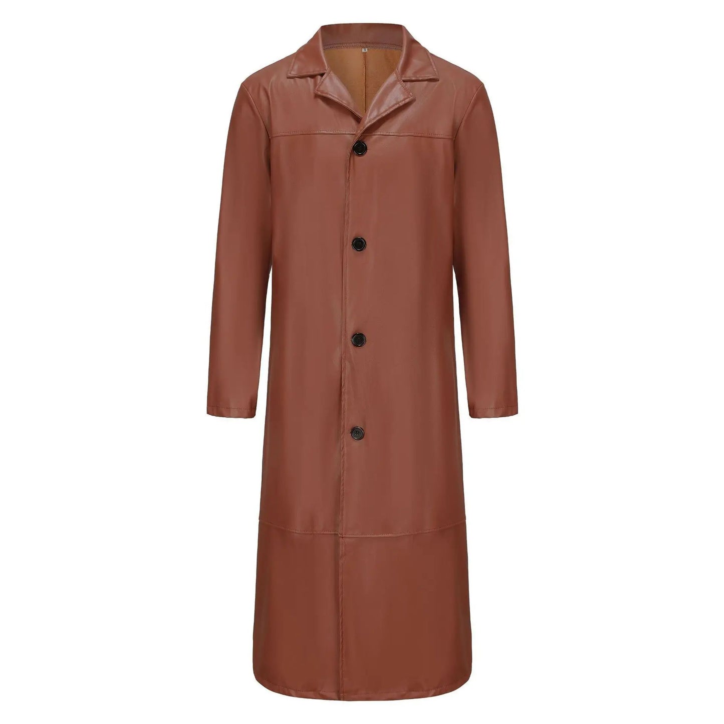 Casual Pure Color Slim Fit PU Leather Long Jacket Men's Coat with Lining Autumn Fashion Quality Outerwear Male Model