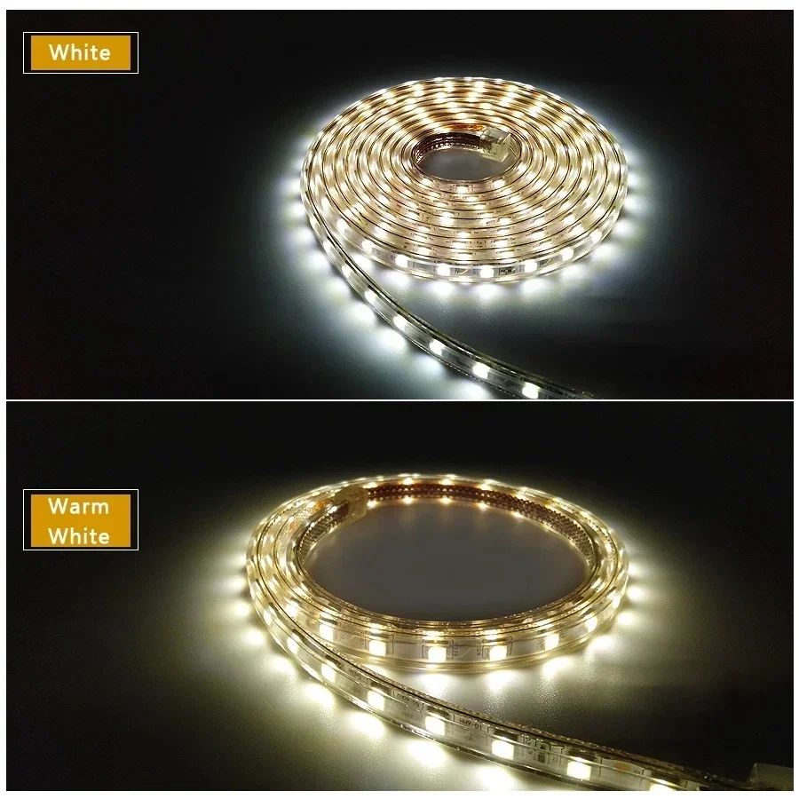 Fita de LED SMD5050 220V à Prova d'Água (1M/2M/5M/10M/20M) - Lâmpada de Corda Branco/Branco Quente/Vermelho/Verde/Azul com Plugue EU para Jardim