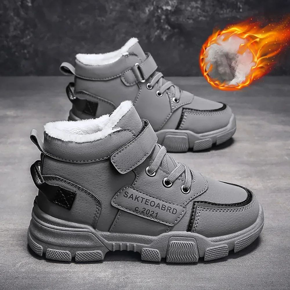 Winter Children's Boots Boys Plus Cashmere Thicken Warm Snow Boots Girls Non-slip Outdoor Boots Student Shoes Hiking Shoes