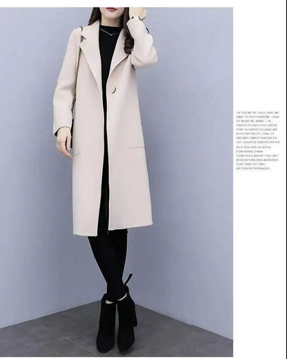 Plus Size Ladies Thickened Winter Coat Long Open-Front Woolen Jacket Loose Fit plus Size Fashionable Autumn Winter Korean Sty...