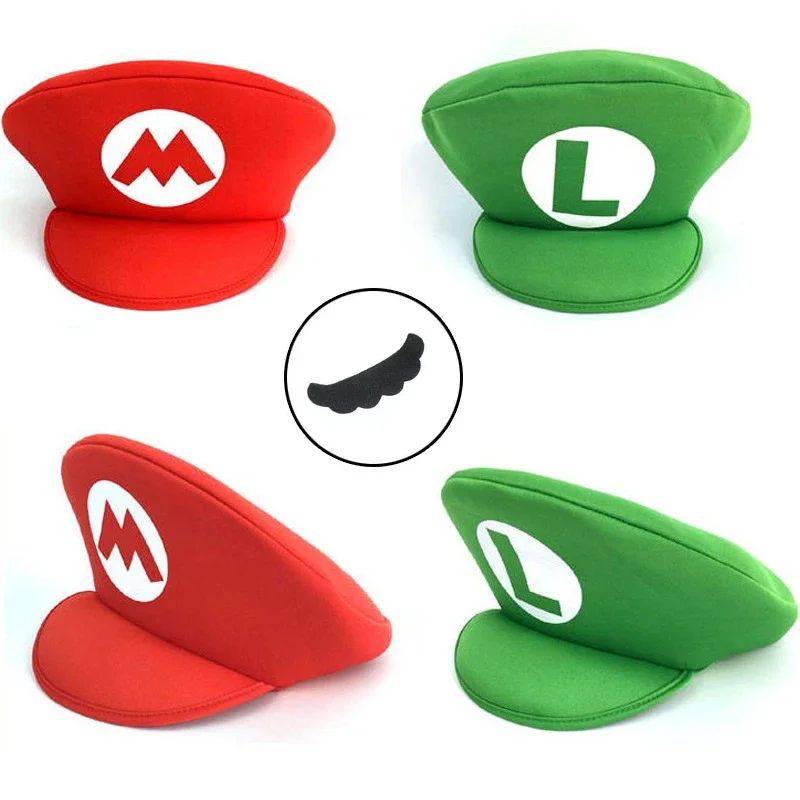 Super Marios Bros Cosplay Cartoon Hats With Moustache Halloween kids Hats Costumes Anime Figure party funny accessories