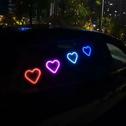 Luzes de Neon LED Solares para Janela de Carro - Luz de Atmosfera Interna em Formato de Coração RGB Sem Fio com Cores Mutáveis