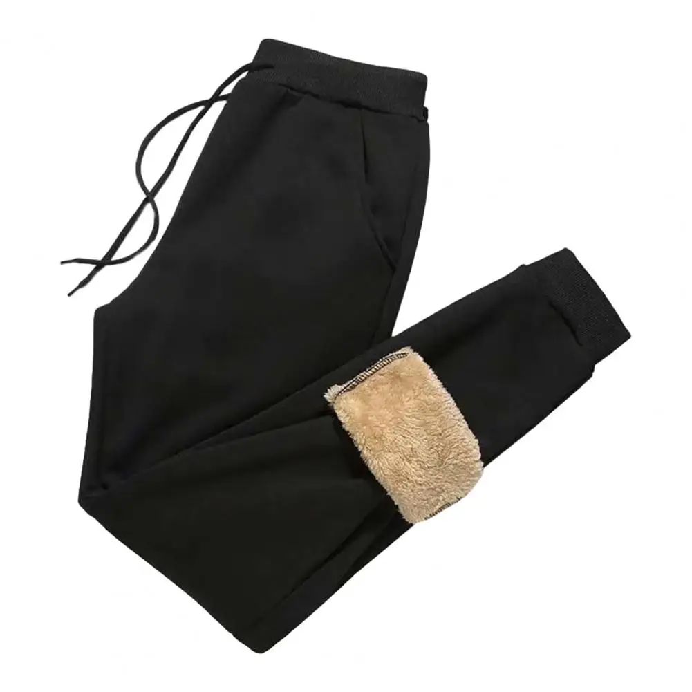 Men Autumn Winter White Duck Down Padded Thermal Sweatpants Elastic Waist Drawstring Pockets Thickened Joggers Pants Streetwear
