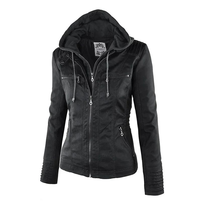 Gothic Faux Leather Jacket Women Coat 2025 Hoodies Winter Autumn Motorcycle Jacket Black Outerwear Leather PU Basic Jacket Coat