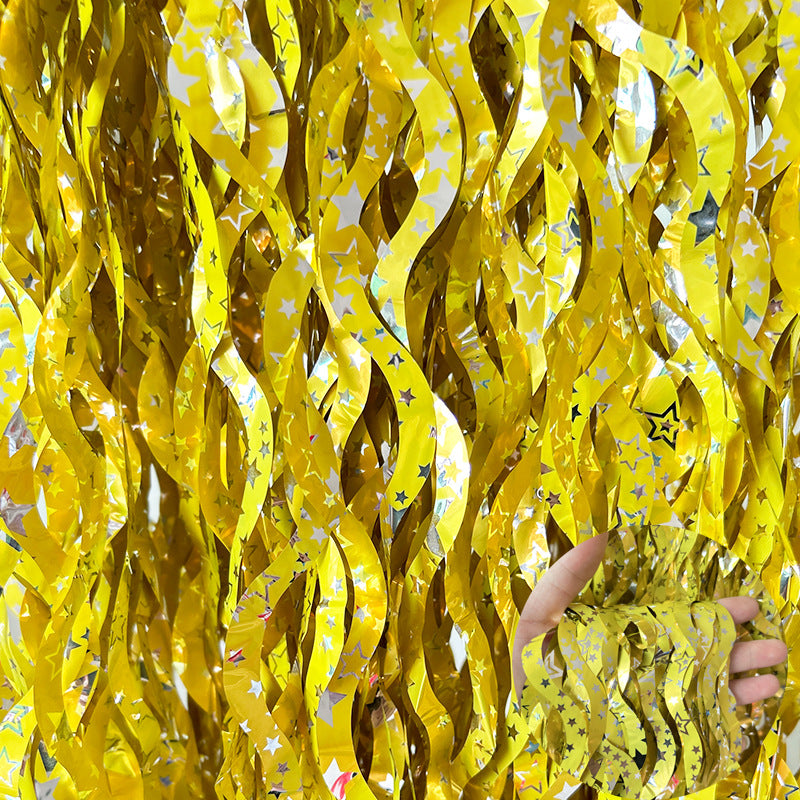 Metallic Tinsel Foil Fringe Curtains with star Party Photo Backdrop Party Streamers for Birthday New Year Eve Wedding Decor