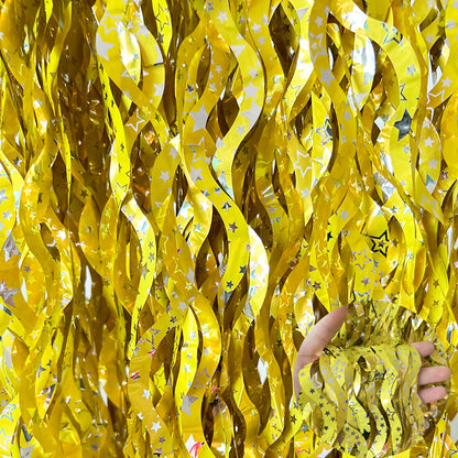 Metallic Tinsel Foil Fringe Curtains with star Party Photo Backdrop Party Streamers for Birthday New Year Eve Wedding Decor