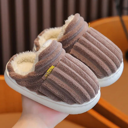 Winter warm cotton slippers for adults and children Toe Wrap Cotton Slippers Thick Soft Sole Slides Men Women Non-slip Shoes