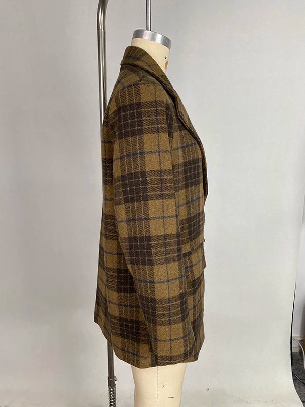 UOOZEE 2025 New Urban Lady Classic Retro Plaid Woolen Jackets Coat Women Long Sleeves Elegant Office Blazer Outerwears No Belt