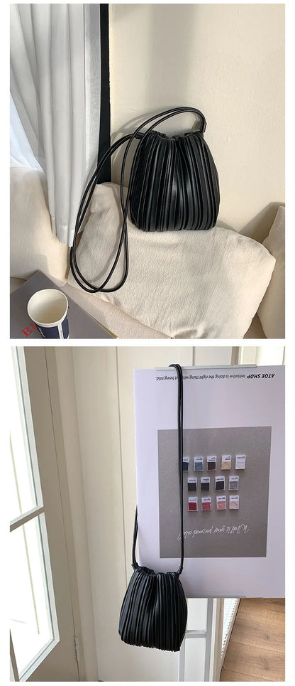 Summer Fashion New Crossbody Bag Women's PU Single Shoulder Mini Bag Luxury Versatile Pleated Casual Small Square Bag Handbags