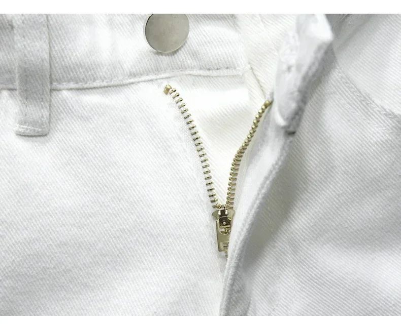 Streetwear Ripped White Denim Shorts Men New Fashion Knee Length Jeans Simple Casual Slim Hole Short Pants Male