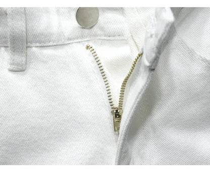 Streetwear Ripped White Denim Shorts Men New Fashion Knee Length Jeans Simple Casual Slim Hole Short Pants Male