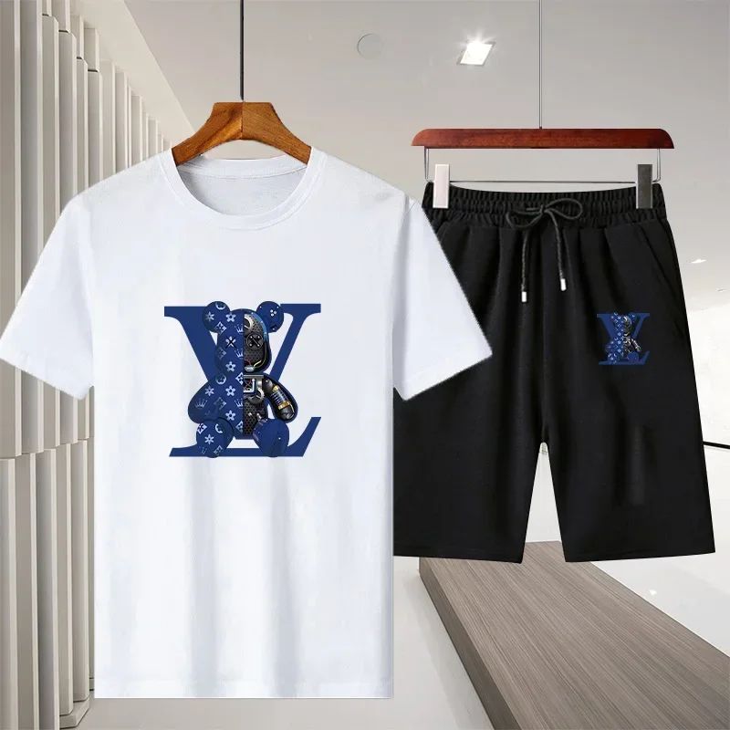 New 2025 summer leisure men's sports suit Outdoor hiking jogging men's short sleeve breathable T-shirt + shorts two-piece set