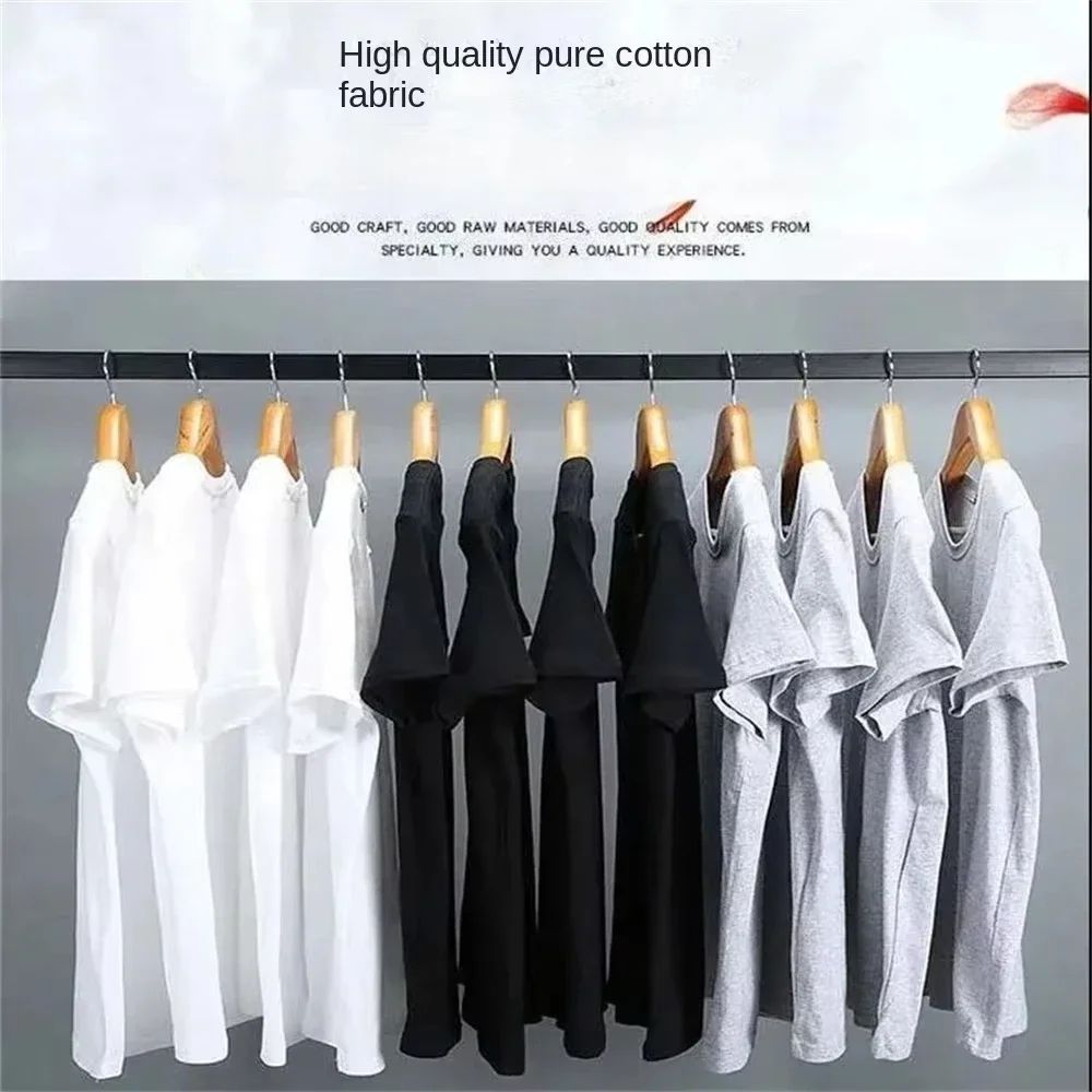 500/300g Heavy-duty White Pure Cotton T-shirt Thickened Threaded Round Neck Short Sleeves Three Needle Half Sleeve Tees