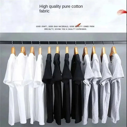 500/300g Heavy-duty White Pure Cotton T-shirt Thickened Threaded Round Neck Short Sleeves Three Needle Half Sleeve Tees
