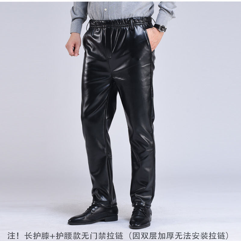 Spring Autumn Men Leather Pants   Smart Casual Male PU Faux Leather Trousers Plus Size Oversize