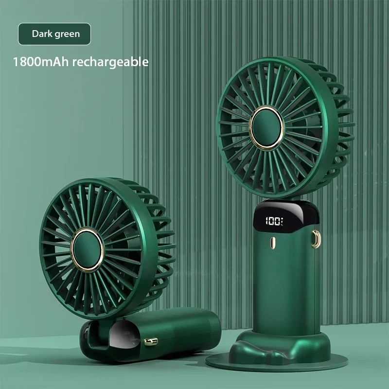 Portable Handheld Mini Fan Foldable Neck Hanging Fans 5 Speed USB Rechargeable Fan with Phone Stand and Display Screen 1800mAh