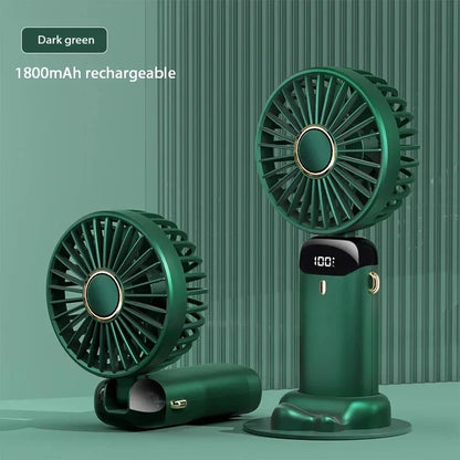 Portable Handheld Mini Fan Foldable Neck Hanging Fans 5 Speed USB Rechargeable Fan with Phone Stand and Display Screen 1800mAh