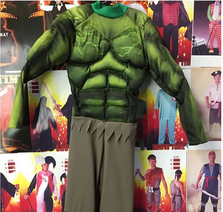 Kids Green Superheroes Anime Hulk Cosplay Muscle Costumes Boys Birthday Halloween Carnival Party Hulk Dress Up Jumpsuit