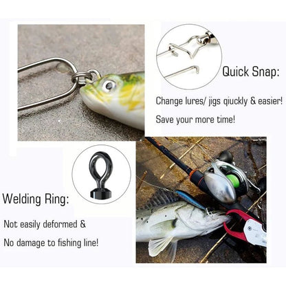 Giradores de Pesca de Aço Inoxidável com Mosquetão 4#-12# Rolamento Conector Duo-Lock Kit Pesca Água Salgada Doce Isca Equipamento 50-200 Peças