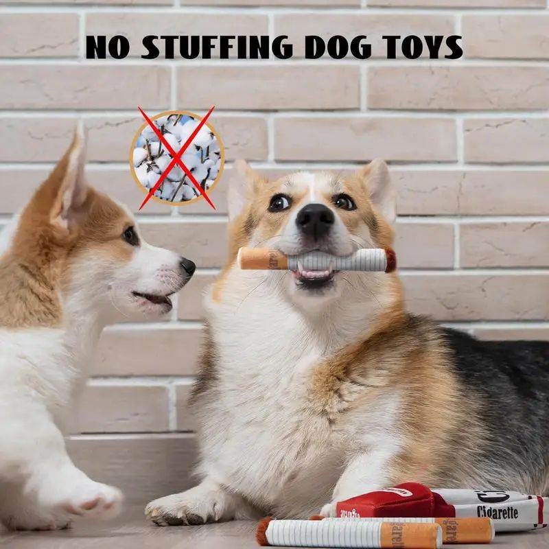 Brinquedos interativos engraçados de pelúcia para cães, design criativo de cigarro, brinquedo de mastigar que faz barulho para cães, o presente perfeito para cães brincarem