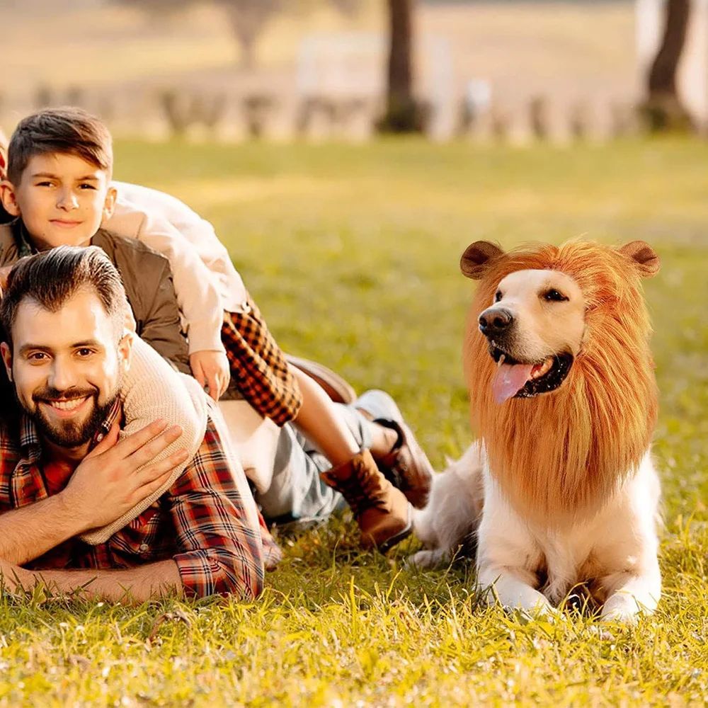Roupa Fofa de Cosplay para Cães, Juba de Leão para Fantasias de Cães, Peruca Realista de Leão para Cães de Médio a Grande Porte com Orelhas, Acessórios para Animais de Estimação
