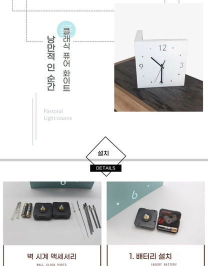Creative Light Sensor Corner Wall Clock Square Simple Double Sided Wall Clock with Arabic Numeral Scale Analog Silent Wall Clock