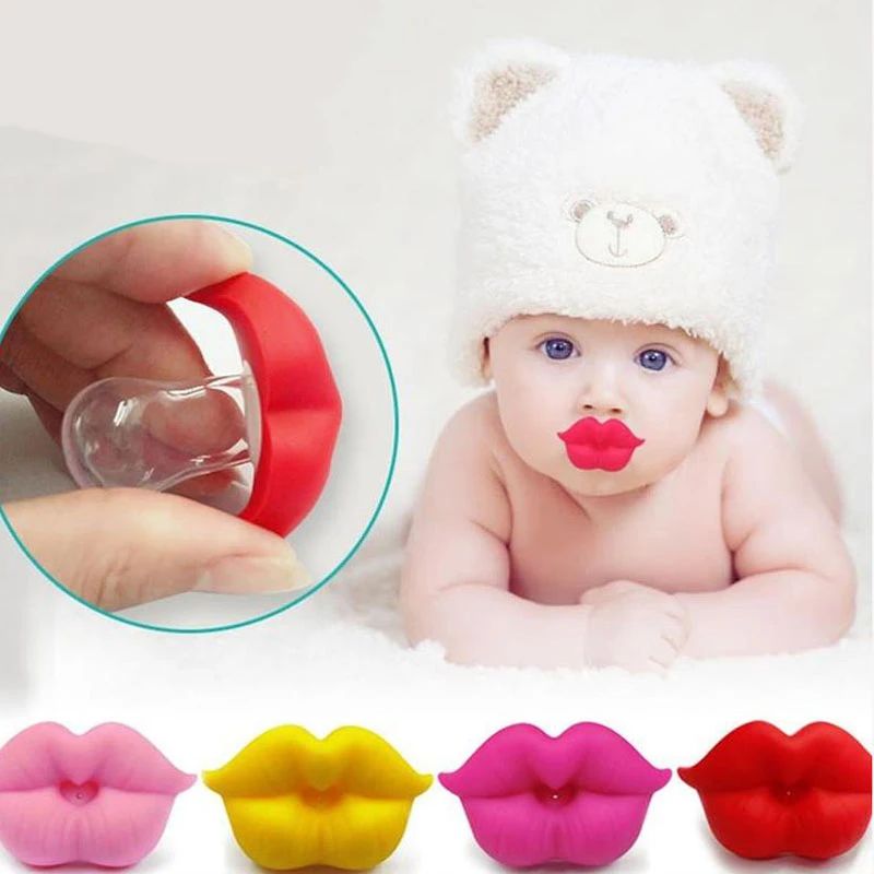 Baby Pacifier Clip Red Kiss Lips Dummy Pacifiers Funny Silicone Baby Nipples Teether Soothers Pacifier Kids Feeding Custom