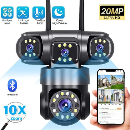 10K 20MP  WIFI IP Camera Outdoor 4 Lens 4 Screens 16X Zoom CCTV Wireless Video Surveillance Cameras 6K 12MP Security Protection