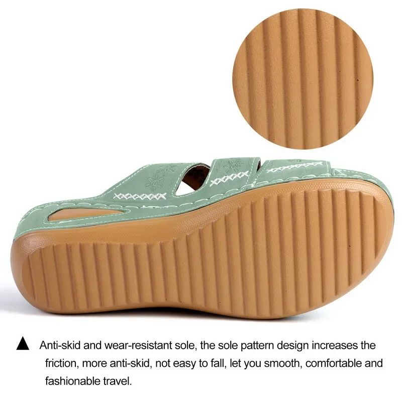 2024 Summer Women Wedge Sandals Premium Orthopedic Open Toe Sandals Vintage Anti-slip Leather Casual Female Platform Retro Shoes