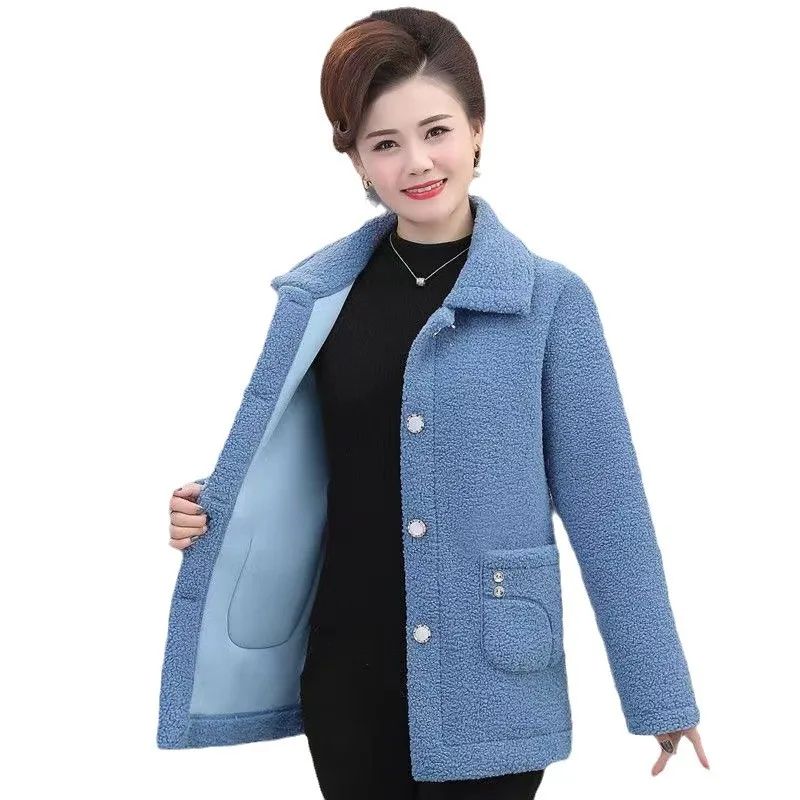 Thickened Faux Fur Sheepskin Warm Outerwear Jacket for Middle-Aged And Elderly Women Autumn Winter New Style Leather Coat
