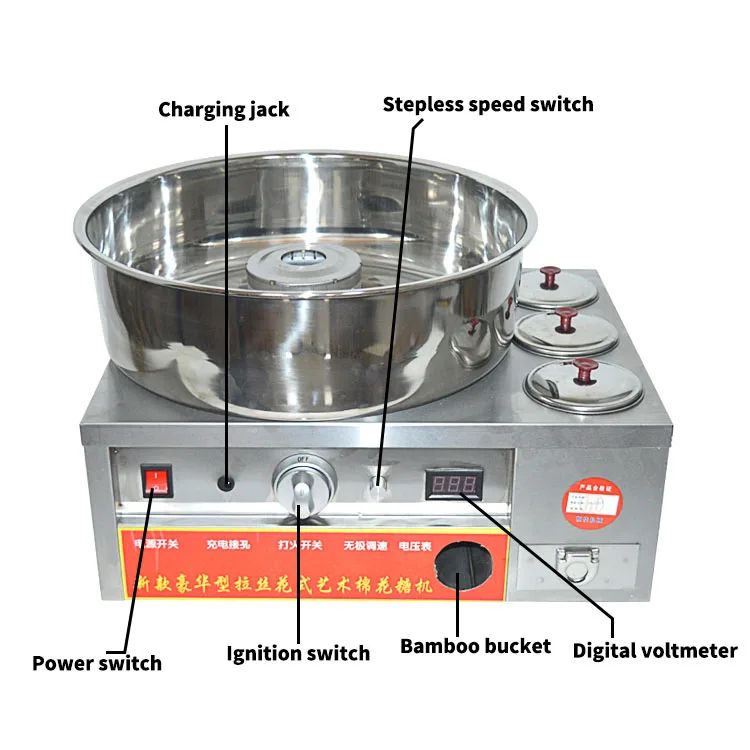Máquina de Algodão Doce Comercial de Aço Inoxidável a Gás Máquina de Algodão Doce DIY Máquina de Açúcar Fiado Escovado Chique