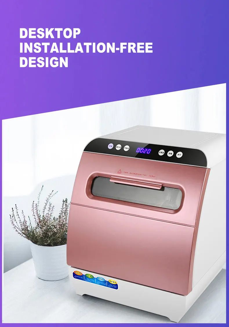 Portable Mini Dishwasher Countertop Automatic Tableware Washer Sterilizer Smart Kitchen Appliance for Home Office Compact