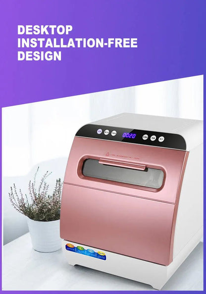 Portable Mini Dishwasher Countertop Automatic Tableware Washer Sterilizer Smart Kitchen Appliance for Home Office Compact