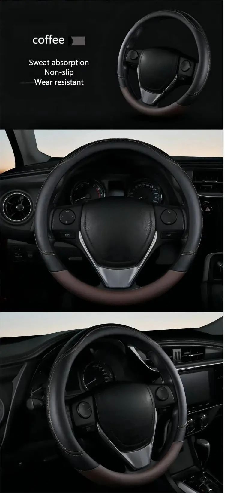 1PC New PU Leather Splicing Leather Anti-slip Wear Four Seasons Universal Steering Wheel Cover Black pink