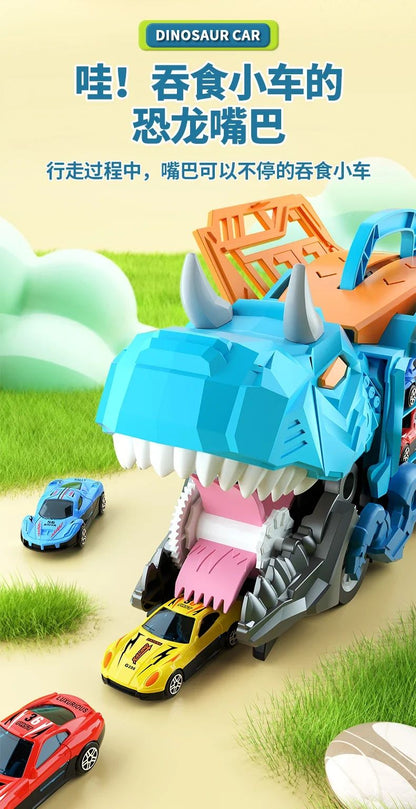Brinquedo Dinossauro para Crianças Meninos de 3 a 5 Anos, Conjunto de Pista de Carros Caminhão Transportador de Dinossauros com Carrinhos Diecast que se Transformam em Dinossauros