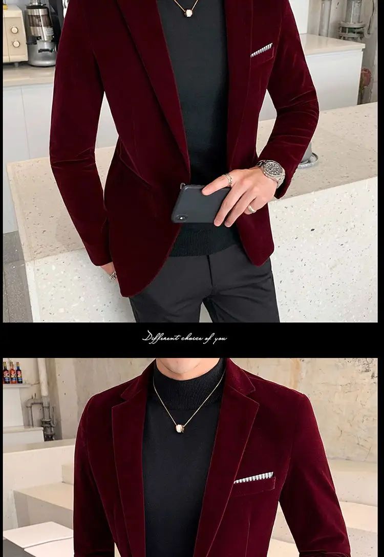 2023 Spring Velvet Wedding Dress Coat Mens Blazer Jacket Fashion Casual Suit Jacket Stage Men's Business Blazers Costume Homme