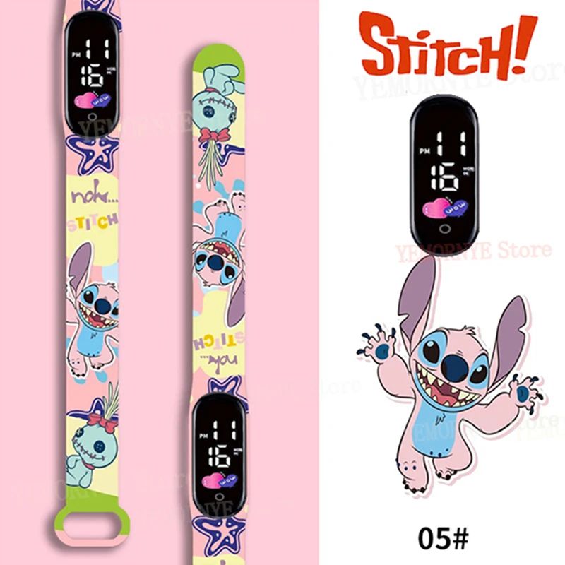 Relógios Digitais Infantis Disney Stitch Figuras de Anime LED Touch Luminoso Relógio Digital Esportivo Infantil à Prova D'Água Brinquedos de Aniversário