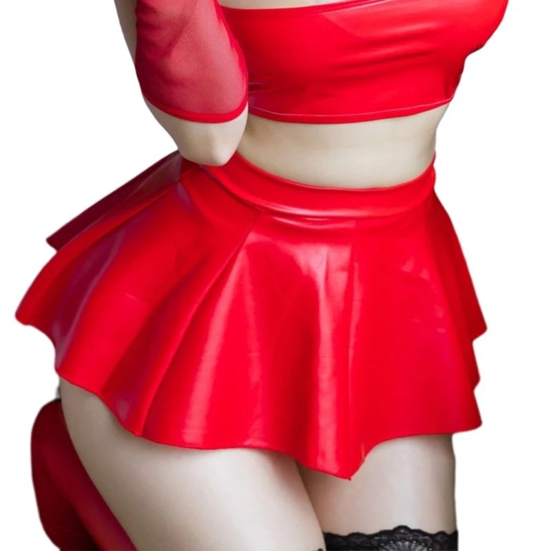 Women PU Leather Pleated Mini Skirt Lingerie Hot Outfit Clubwear 449B