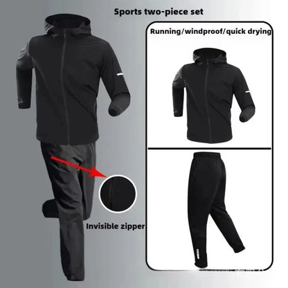 Autumn/Winter Men's Outdoor Running Fitness Morning Jogging Sports Quick-Dry Windproof Cycling Training Jacket and Tracksuit