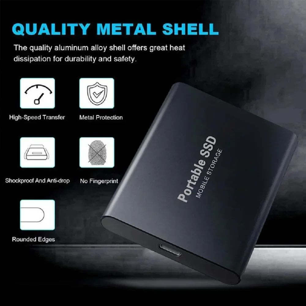 SSD Externo Premium 2TB/4TB com Interface USB 3.1/Tipo-C de Alta Velocidade à Prova D'água e Poeira, Adequado para PC/Mac