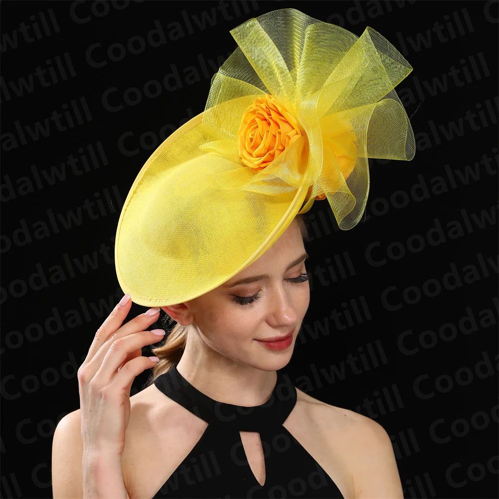 Fascinator Feminino Azul Marinho Chic Chapéu Elegante para Royal Ascot Millinery Noiva Casamento Coquetel Acessórios de Cabelo Véus e Acessórios para Cabeça