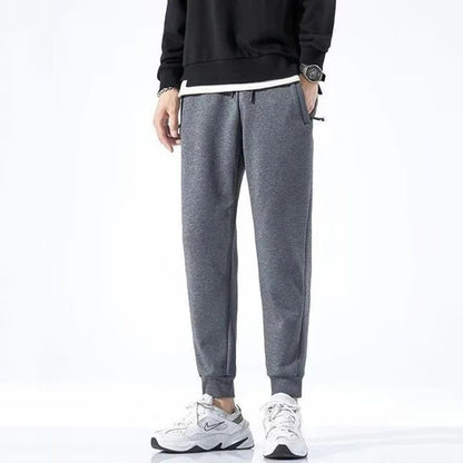 2025 Male Elastic Waist Soft Warm Casual Ankle Band Zipper Pockets Trousers Men Drawstring Pants Loose Spring Fall Sweatpants