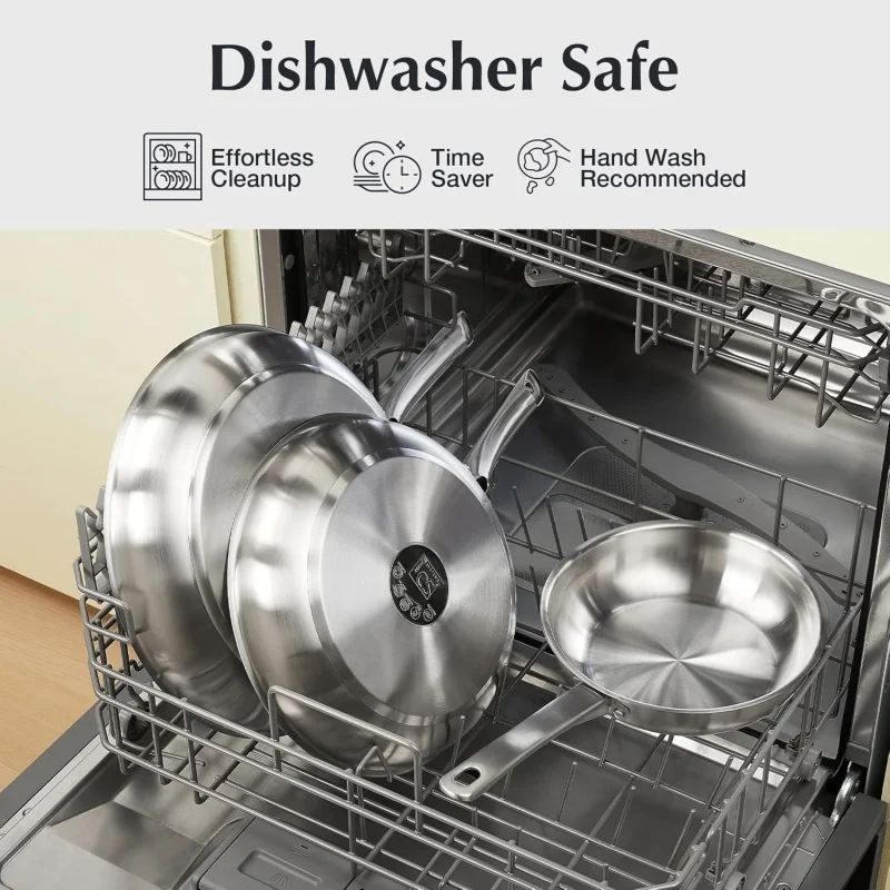 KOCH SYSTEME CS 8/10inch Stainless Steel Frying Pan Breakfast Egg Steak Chicken Skillets with Tri-ply Bottom Kitchen Cookware