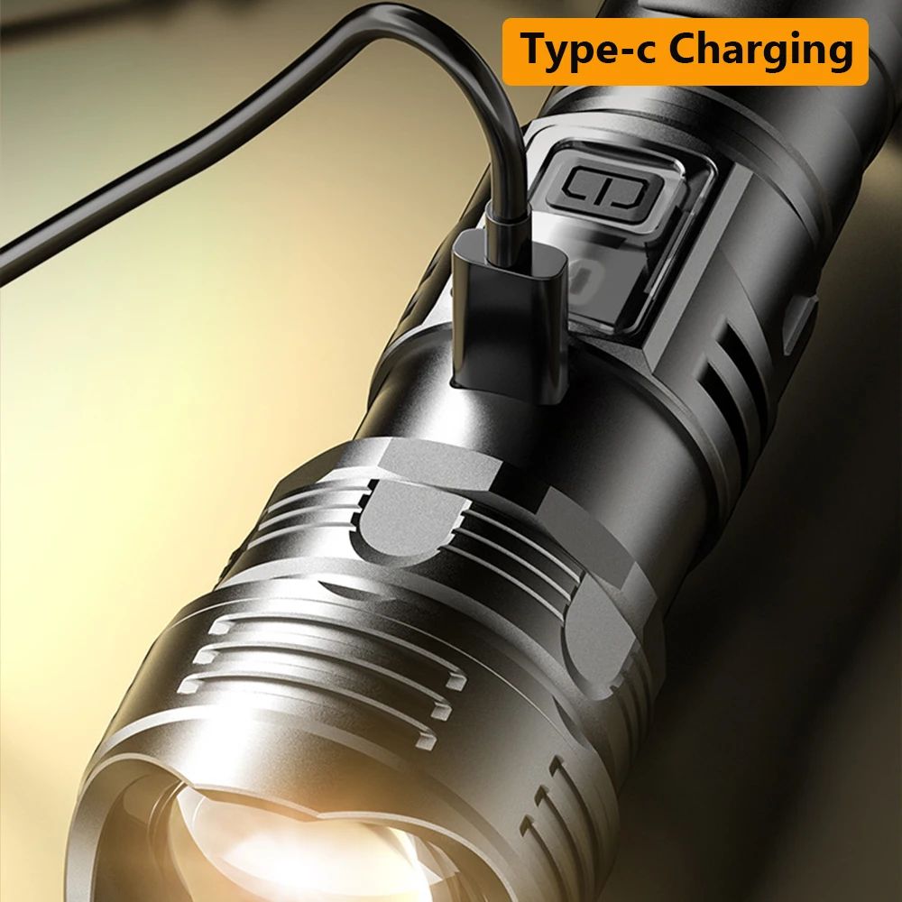 USB Rechargeable High Power LED Flashlight Super Bright Torch, Portable Hand Light for Camping, Hiking  Emergency Survival