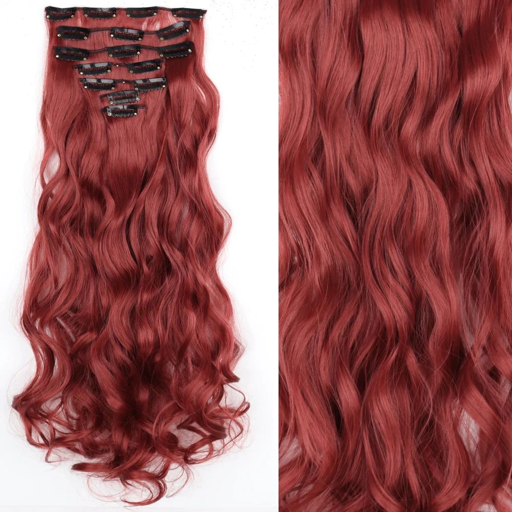 7 peças/conjunto de aplique de cabelo com 16 grampos, preto, longo e liso, cabelo natural, aplique de cabelo ombre, fibra resistente ao calor para penteado feminino