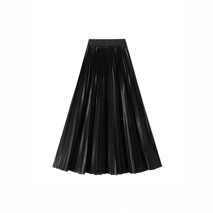 High Waist Satin Pleated Skirt 1 Meter Long Floor Length Pearl Glitter A- Line Umbrella Half Body Skirts Polyester Fiber