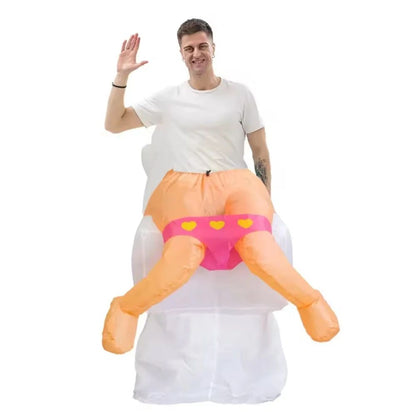 Adult Inflatable Bathtub with Yellow Duck and Toilet Cosplay Costume  Halloween party holiday stage performance comical costumes